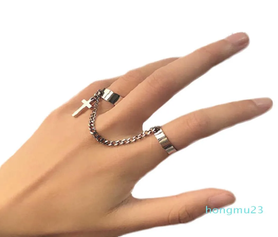 Double Finger Chain Rings for Women Ring Set Tassel Cross Punk Jewelry Ladies Fashion Hiphop 6cm