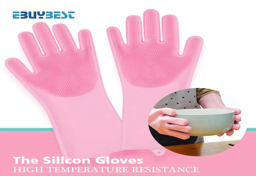 Dish Scrubber Rubber Magie Reiniging Siliconen Verwarmde resistent Keuken Huishouden Easy Washing Gloves 201021