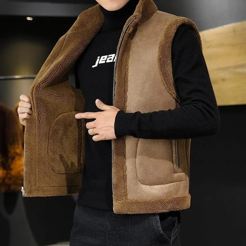 Men's Vests Winter Lamb Wool Coat Warm Vest Men Fashion Casual Thicken Gilets Male Jacket Can Be Worn On Both Sides Sleeveless Waistcoat 221122