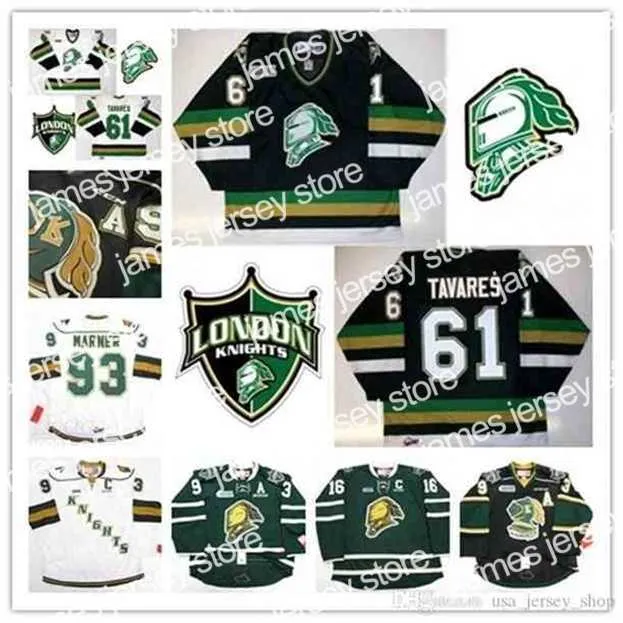 College Hockey Wears Nik1 Custom CHL London Knights Mitch Marner Jersey 88 Patrick Kane 61 Tavares Rick Nash Cosido Negro Verde Blanco Hockey Jerseys