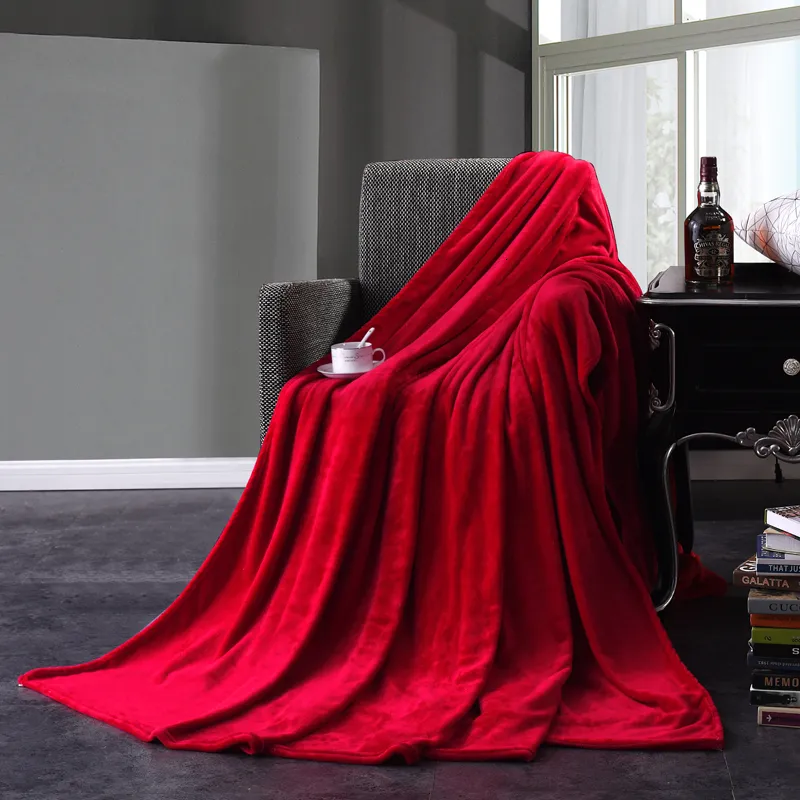 Filt röd flanell mjukt kast på bäddsoffa sängplan resor plädar vuxna hem textil fast färg 43 221122