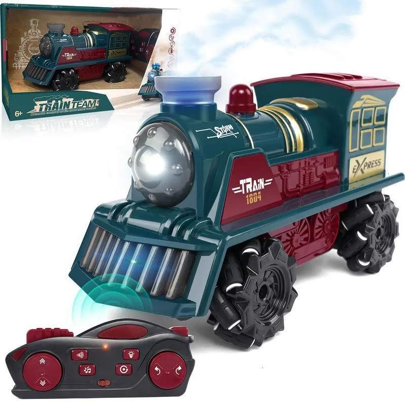 Electric RC Track Remote Control Train Train Trainy 4WD RC Stunt Car 360 Rotatie met spray geschikt voor bergstranden Racing Kids Boy Gift 221122