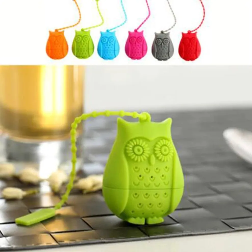 Owl Tea Strainers Cute Silicone Fliter Strainer Tea Bags Food Grade loose leaf Teas Infuser Filter Diffuser 6 Colors C1122