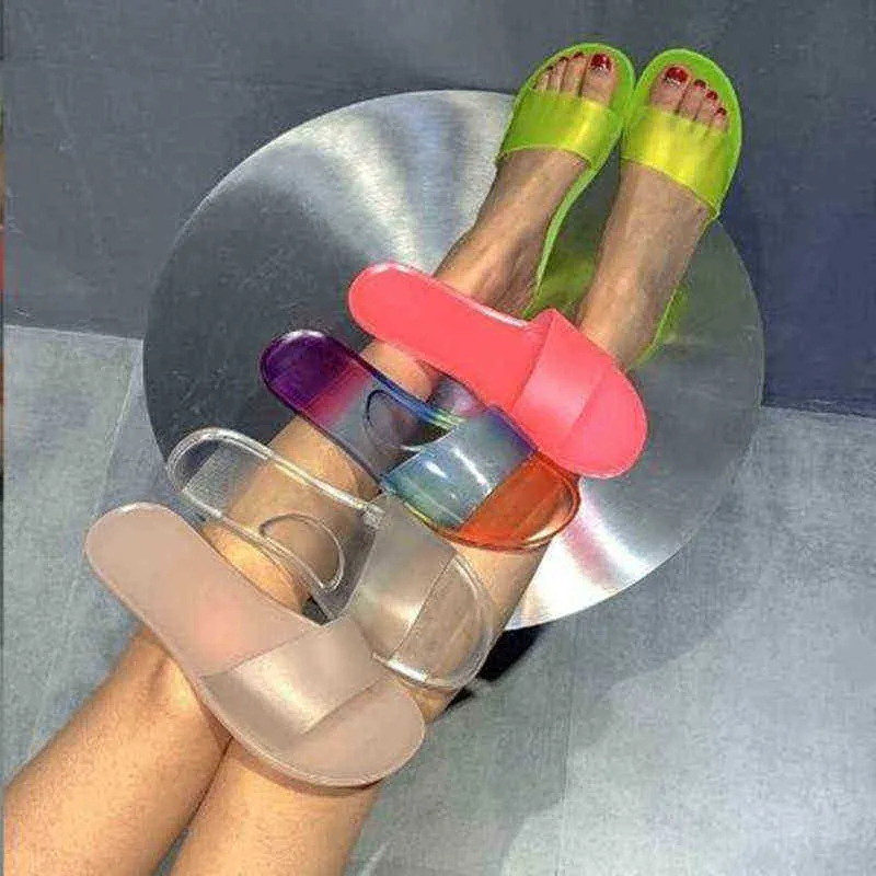 Mulheres geléias chinelas de verão Colhas de doces transparentes slides casuais cuecas de moda em sapatos externos de praia plana 2022 J220716