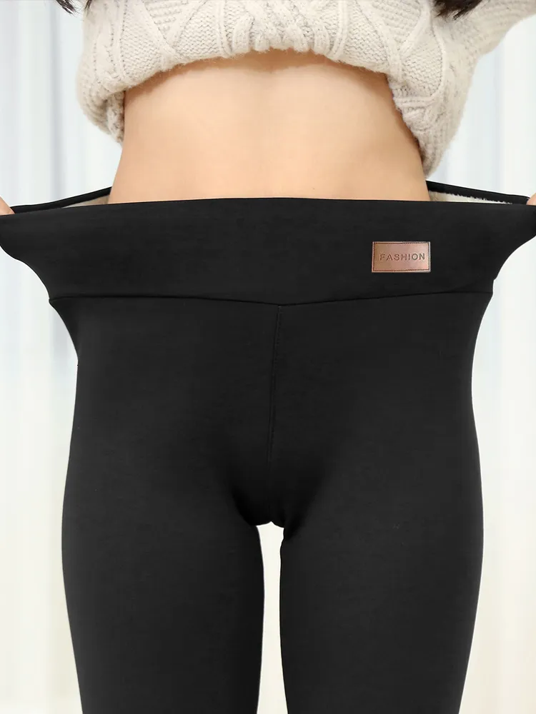 Kvinnors leggings athvotar varm vinter hålla hög midja sammet termiska leggins tjockare svart mager 221122