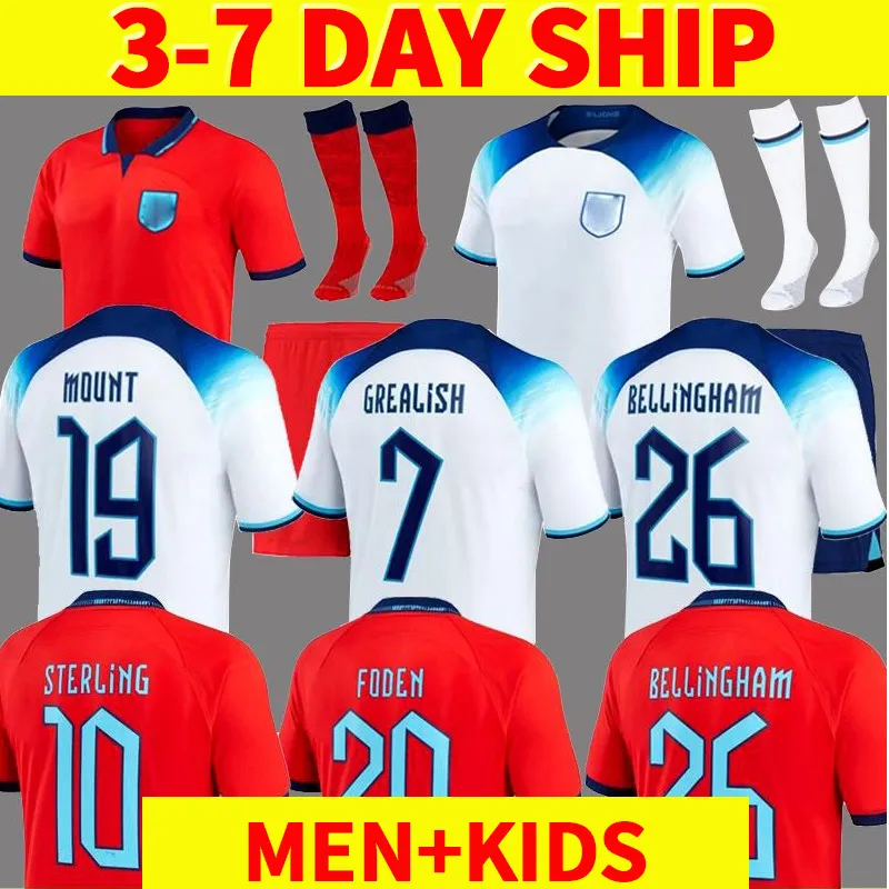 2022 Maglie da calcio Angletrere Kane Sterling Rashford Sancho Grealish Mount Foden Inghilterra Shirt calcio Bellingham Athletic Wear Men Kids Uniform