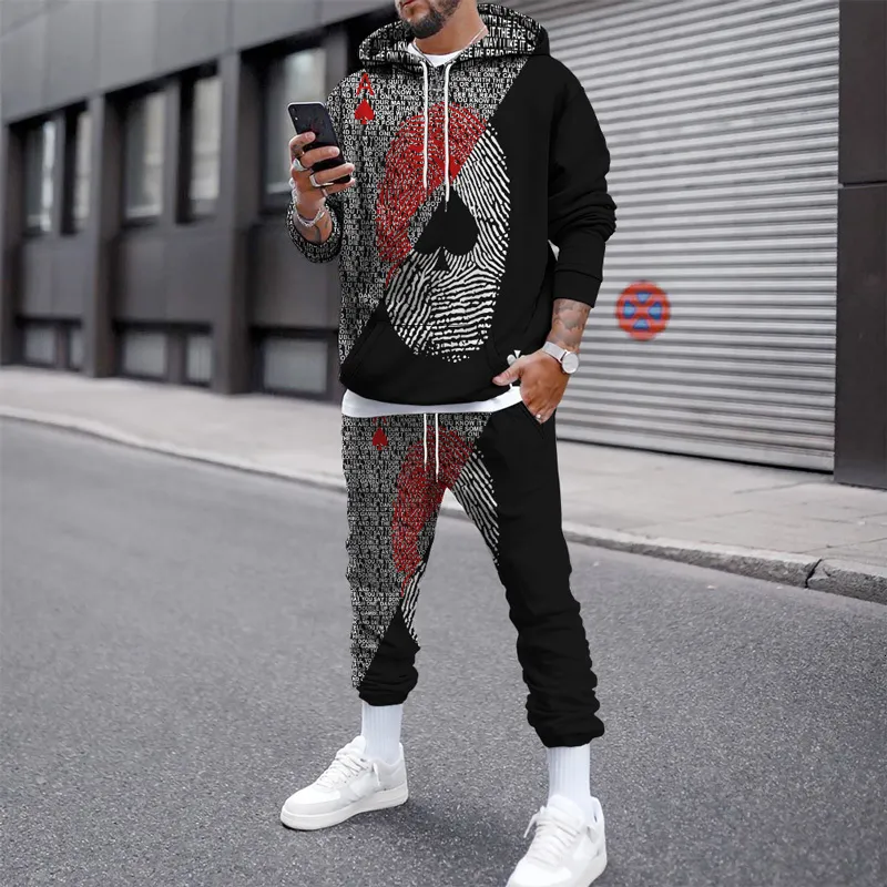 Men's Hoodies Sweatshirts Winter Suit Thermal Spring Sweater Jumper Pants 2Pcs Sports 3D Playing Cards 221122