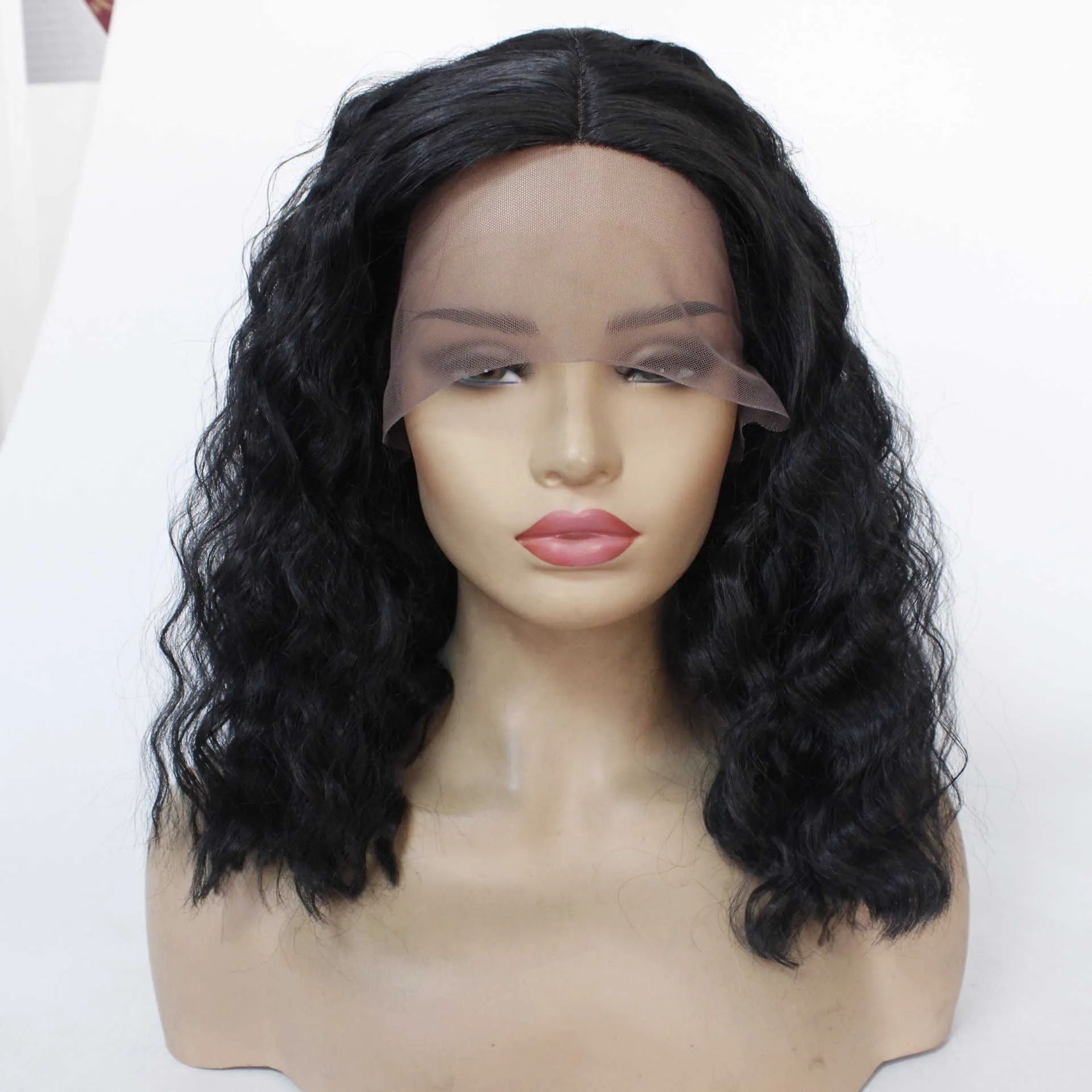 Synthetic Wigs Wig head cover small curl hot selling front lace Fashion Black Small fluffy wig 221122