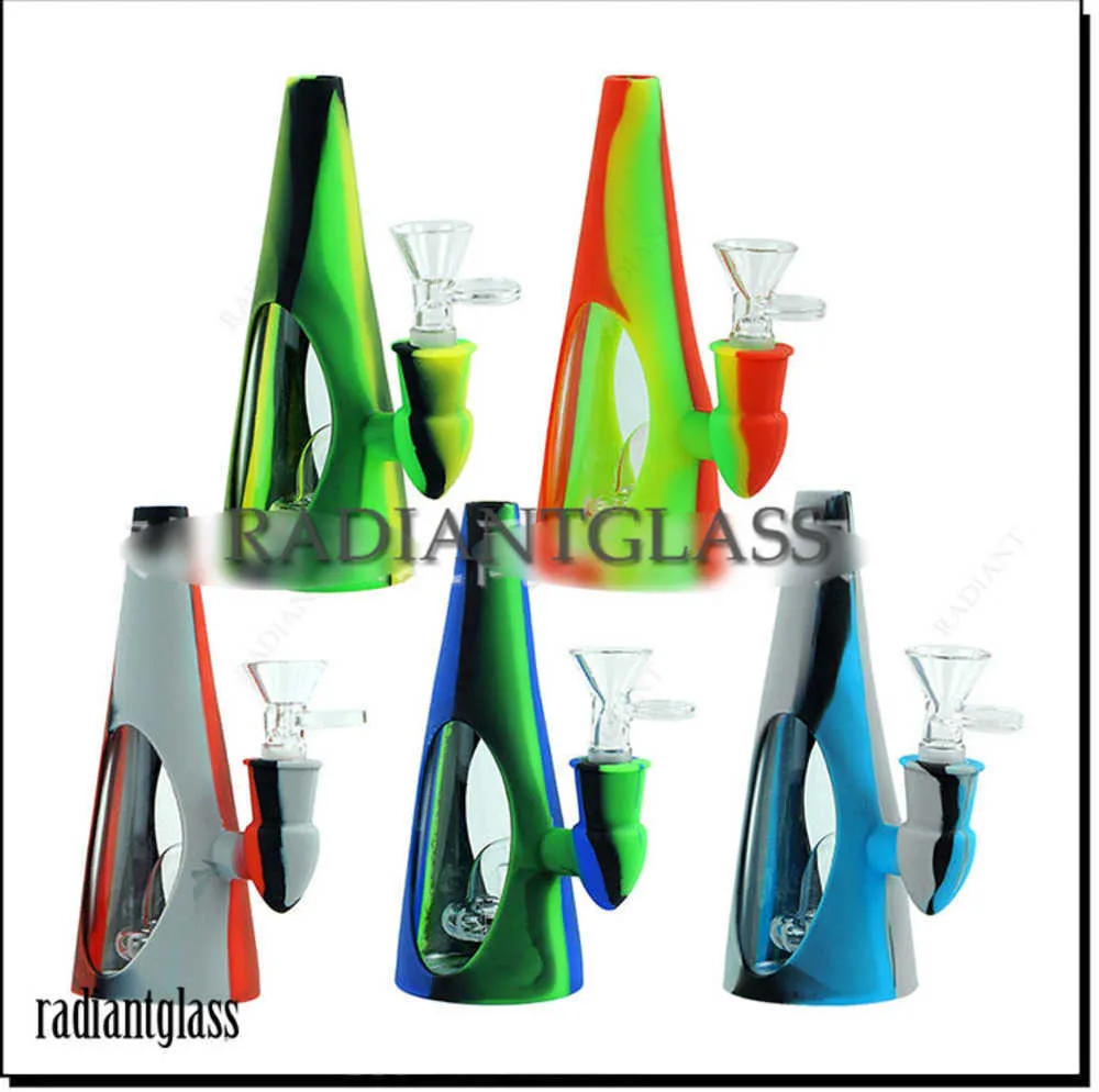 Narguilés 6.4 '' Bangs en silicone avec pommeau de douche en verre Percolateur Bécher en gel de silice durable Bong Dab Oil Rigs pour tabac Herbe sèche