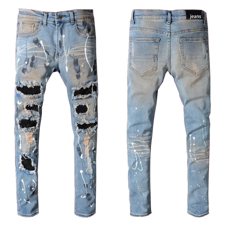 Jeans pour hommes Do-over vintage jeans jeunesse stretch slim fit petit pied patch high street jeans