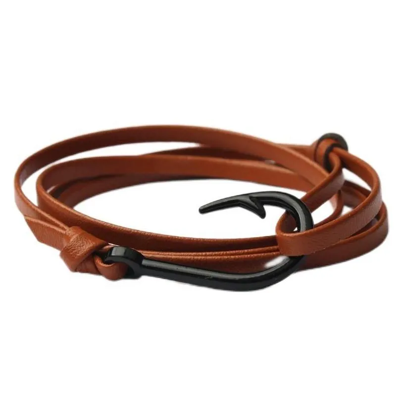 Bracelets porte-bonheur Hameçon Bracelets en cuir pour femmes et hommes Mtilayer Wrap Manchette Bracelet Mode Bijoux Drop Delivery Dhsru