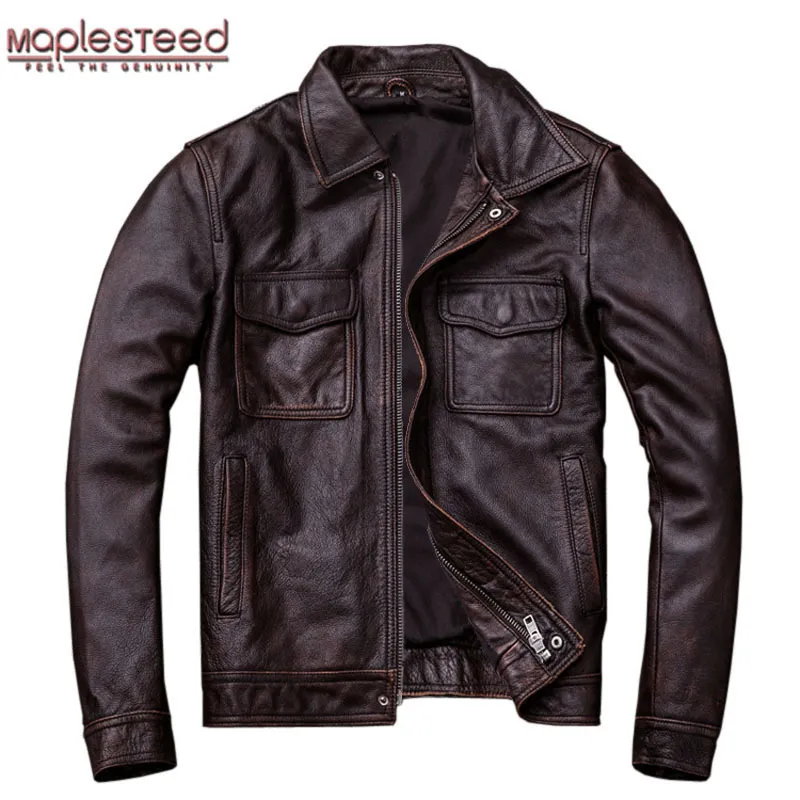 Men's Leather Faux Vintage Genuine Jacket Men 100% Cowhide Red Brown Black Natural Jackets Man Coat Autumn Clothing M174 221122