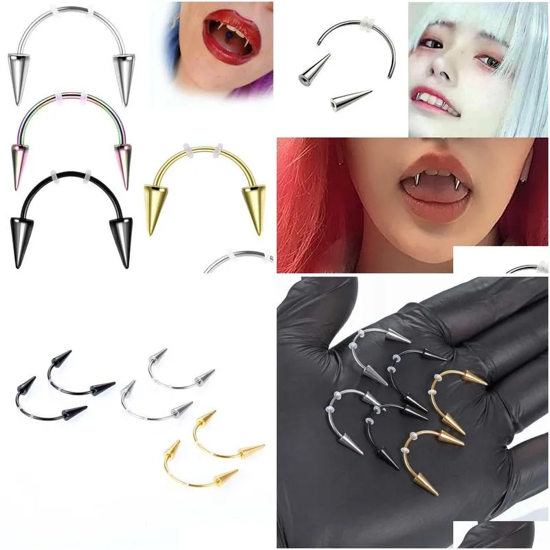 Grillz Dental Grills Bloodsking Dental Grillsステンレス鋼のタイガー歯リップネイルスマイルパイアスジュエリー口ドロップ配達DHLRS