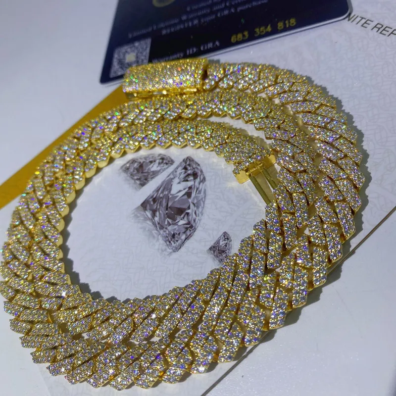 Testet passerade 10mm 18-24 tum 925 Sterling Silver VVS Moissanite Diamond Cuban Chain Halsband för män kvinnor trevlig gåva
