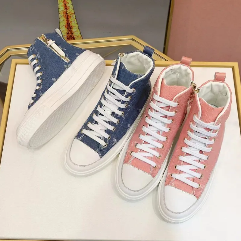 Nieuwe Mode Laarzen Deluxe Designer Canvas Schoenen Rubber Hoge top Casual Schoenen Platte zool Gedrukte Letter Splice Lace up Candy Outdoor Anti slip 36-40