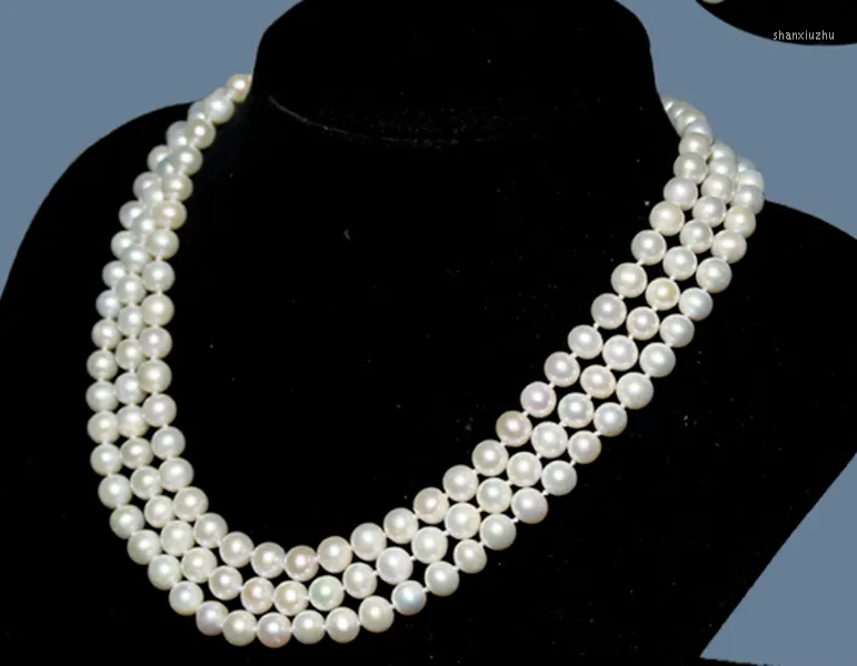 Kedjor Eleganta trippelsträngar 9-10 mm South Sea White Pearl Necklace 18 "19" 20 "