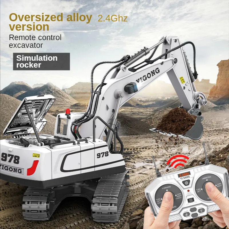 Electric RC Car Brand Remote Control Excavator 1 20 11 Channel Diecast RC Digger Tractor With Led Sound Usb Rechargeable For Children Gift 221122