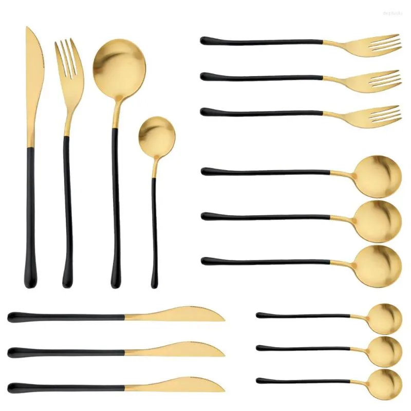 Geschirr Sets 304 Edelstahl Schwarz Gold Set 16 stücke Messer Löffel Gabel Flawtare Besteck Küche Geschirr Weihnachten Geschenk