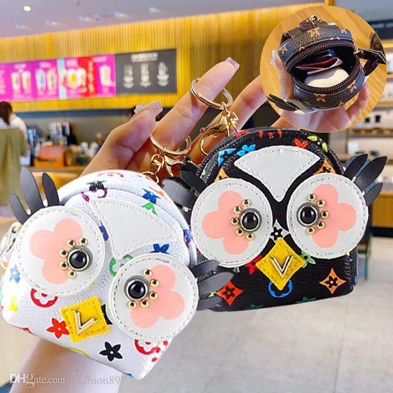 Fashion designer keychains for women floral print purse Keychain children cute owl bag pendant earphones change storage bags
