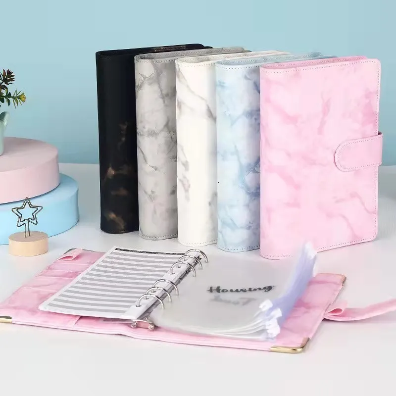 Notepads A5 A6 Marble Pink PU Binder Notebook DIY Cover Diary Agenda Planner Paper School Stationery 221122