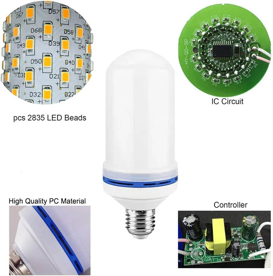 Bombilla LED con efecto de llama E26 de 6W, bombillas parpadeantes de fuego de 4 modos para iluminación de ambiente de decoración navideña