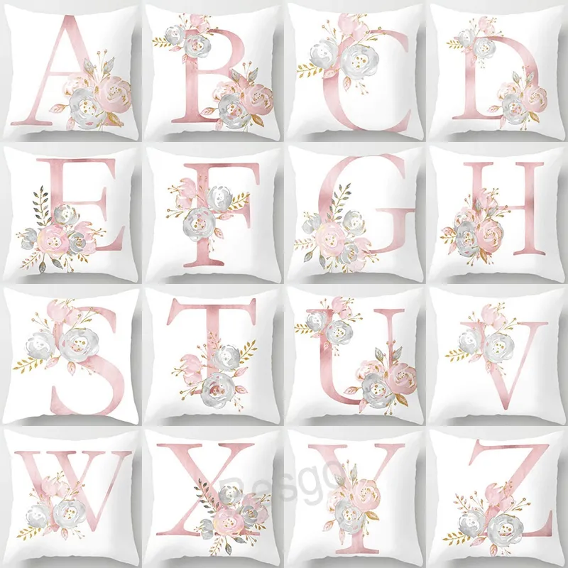 26 LETTRES ANGLAIS Initiales taies d'oreiller Fleur Fleur Polyester Peach Skin tai-oreiller Sofa Throw Cover Cover Cushion Coussin BH7958 TQQ