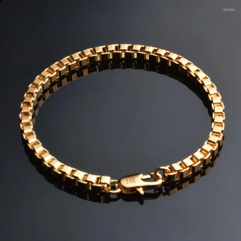 Link Bracelets Top Quality Gold Color Box Chain Bangle For Women And Men Fashion Unisex Charm Bracelet Jewelry Accessory