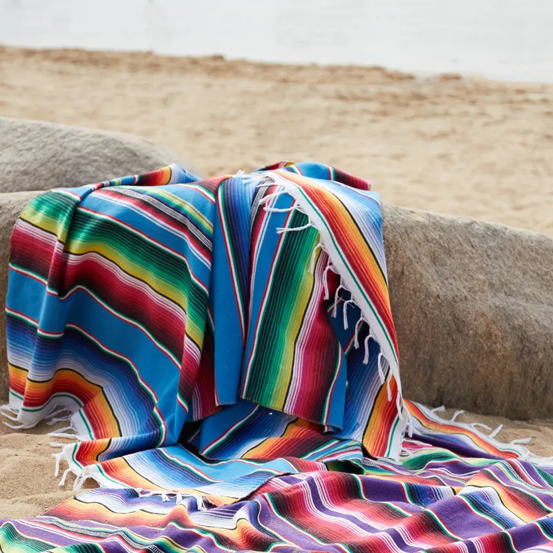 Coperte in stile messicano Rainbow Striped coperta divano in cotone puro cobertor a sospensione per viaggiare in aereo viaggiare con nappa 221122