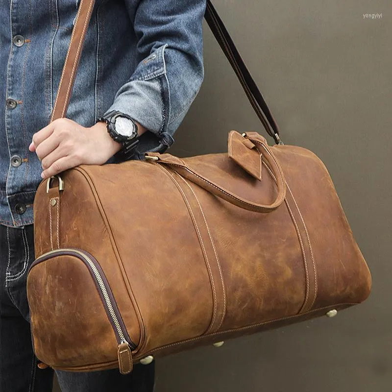 Duffel Taschen Hochwertige Leder Reisetasche mit Gürtel am Gepäck Reisen Schulter Schuhtasche Herren Luxus Vintage Duffle