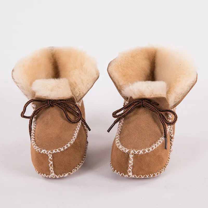 Första vandrare första vandrare sko vinter baby stövlar äkta läder ull päls småbarn flickor mjuka mockasiner skor plysch fårskinn pojke tossor 221122