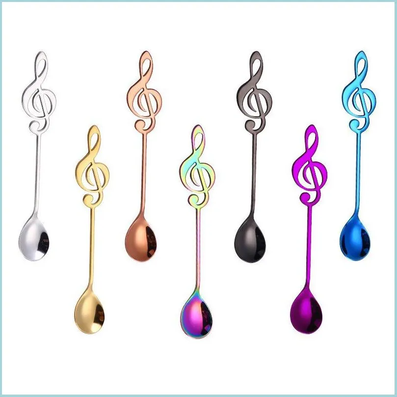 Spoons Cartoon Musical Symbol Round Soup Spoons Stainless Steel Pure Color Milk Stirring Spoon Creative Party Home Tableware 5Xc E1 Dh4Sn