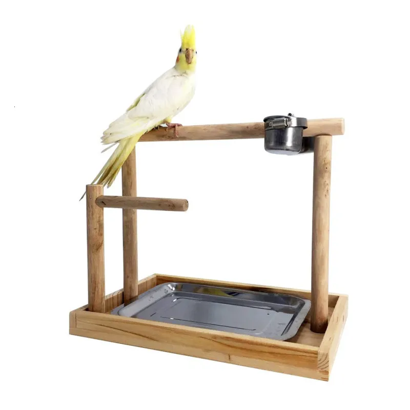 Autres fournitures pour animaux de compagnie Aire de jeux en bois pour oiseaux avec anneau de pied Parrot Perch Feeder Cups Jouets de perroquet Playgym pour cacatoès perruche gymnase parc HW191 221122