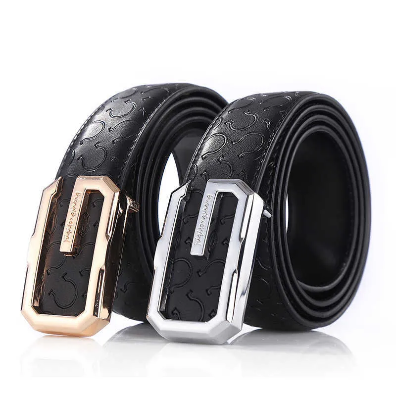 Nieuwe herengordel goud en zilveren letters gladde buckle business casual riem pu lederen reliëf patroon 3,4 cm designer merk jeans riemen groothandel