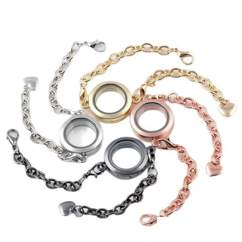 Charmarmband flytande locket charm armband för kvinnor flickor rostfritt stål kedja 25 mm rund glas mode smycken droppleverans dheid