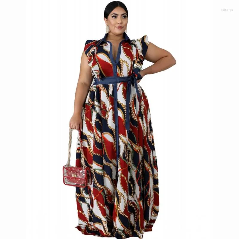 Etniska kläder 3xl 4xl 5xl Big Size Africa Trendy Stripe Tryckt ärmlös Maxi klänning kvinnor Autumn Robe Party African Long Long