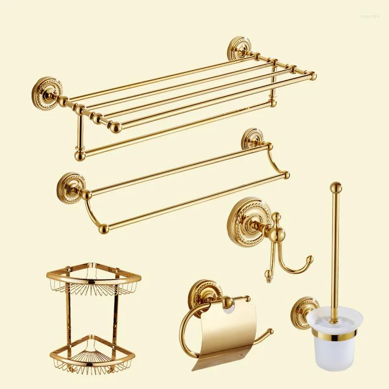 Bath Accessory Set Sold Brass Bathroom Hardware Gold Polished Toothbrush Holder Paper Towel Bar Accessories Rack