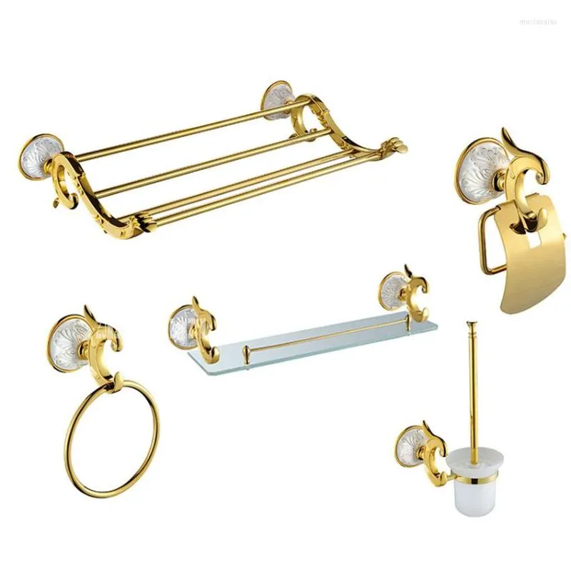 Bath Accessory Set Luxury Antique Gold Bathroom Hardware Hanger Towel Bar Hook Soap Paper Holder Brush 5 Pieces Combination Of Package