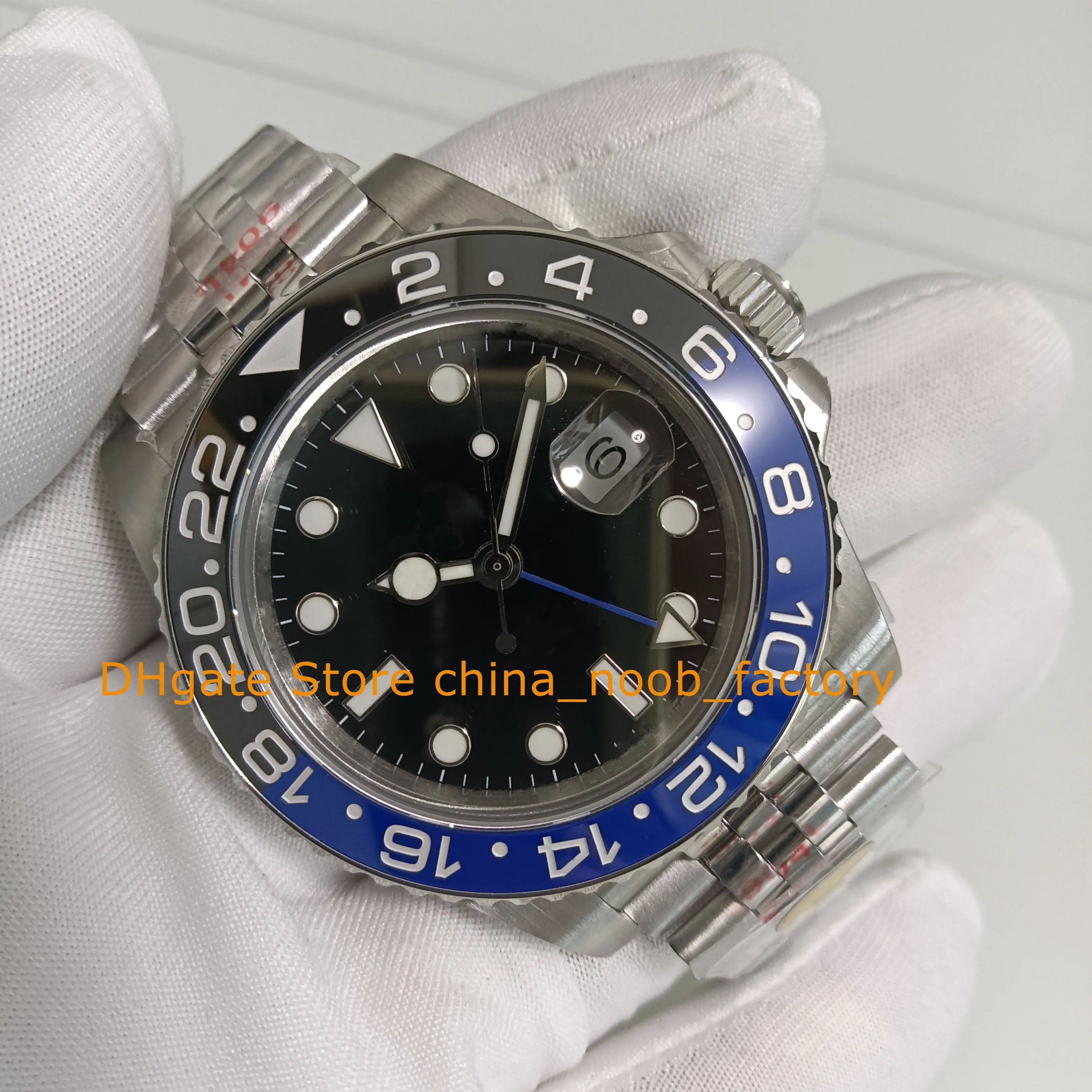 2 цветные наручные часы Смотрите мужские мужские 904L Сталь Cal.2836 Движение Автоматическое 40 -мм синий керамическая рамка черная циферблат v12 версия спортивного браслета складные часы застежки