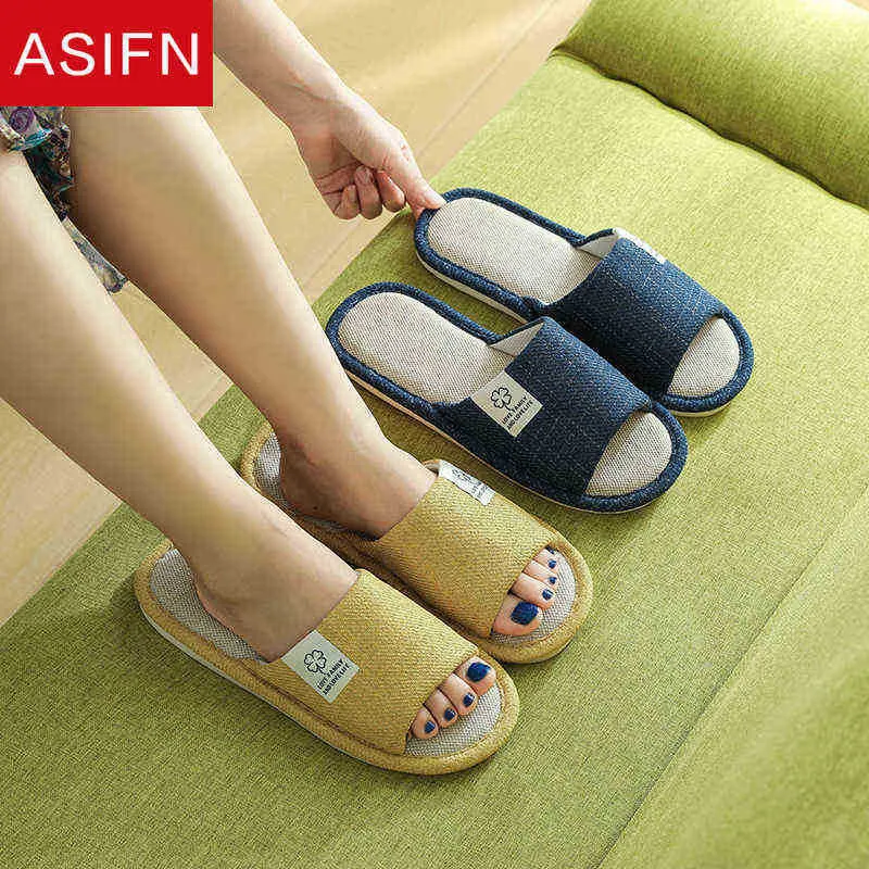 Asifn Flax Cotton Home Slippers Men Men Winter Home Mules Antislip Soft Sole House Indoor LoversカップルシューズファースライドJ220716