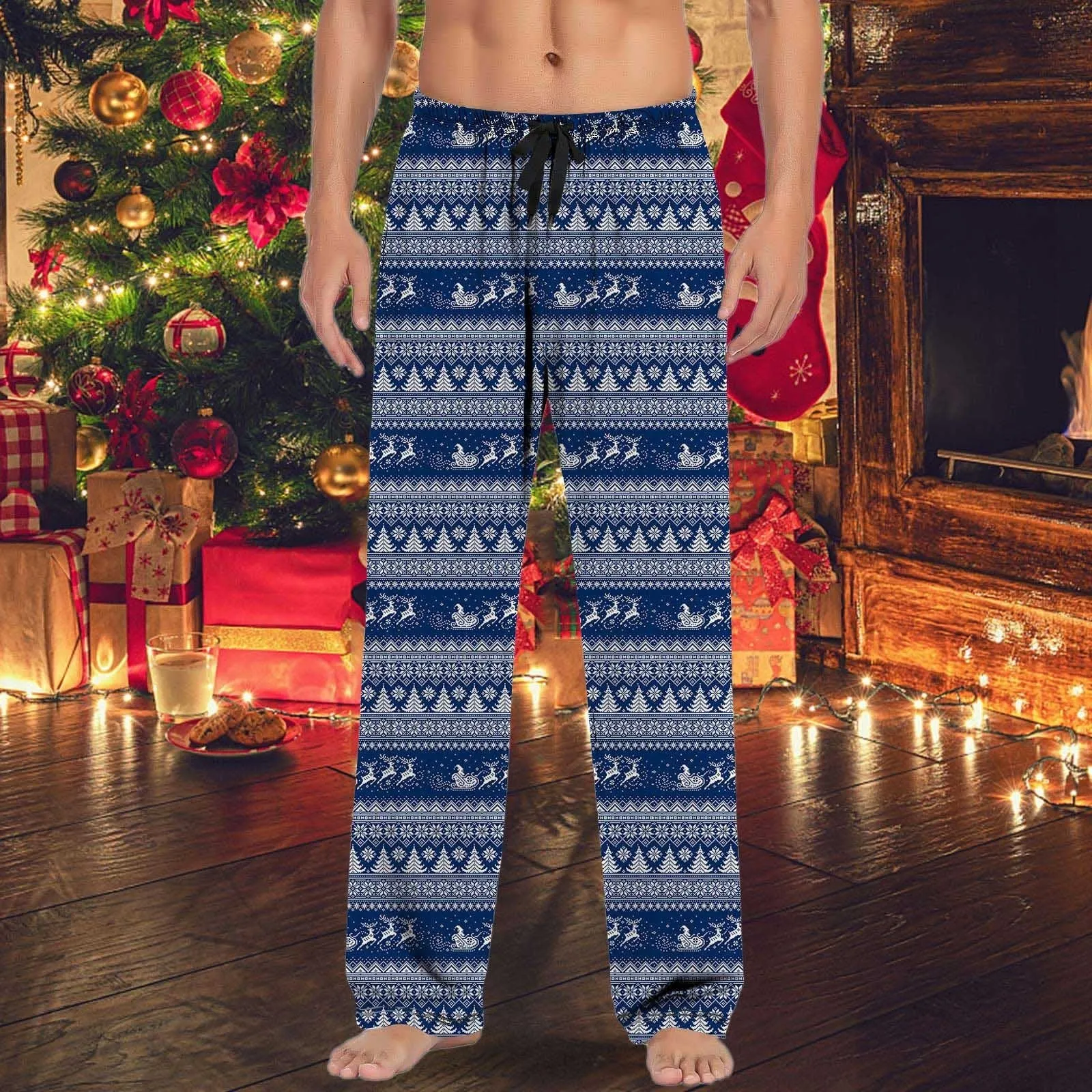 Christmas Mens Casual Pants Pajama Pants With Drawstring And Pockets  Christmas 