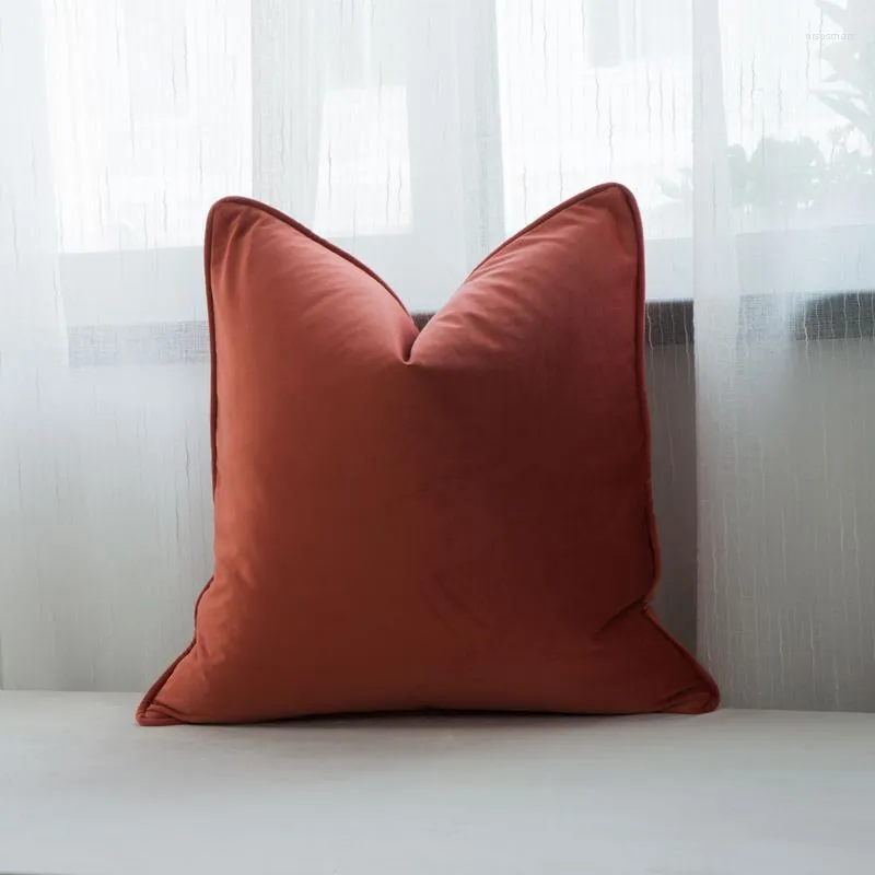 Pillow Soft Velvet Cover Tangerine Orange Case Bed Sofa Chair Piping Design No Balling-up Without Stuffing