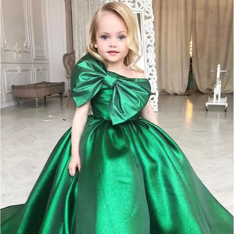 green emerald velvet dress Kids Athena Satin Dress main image 0