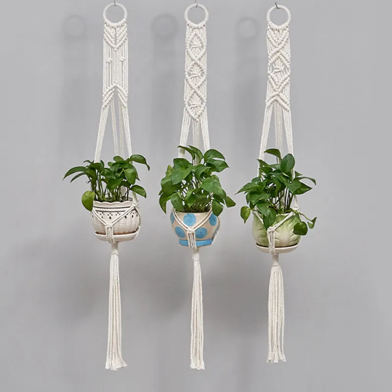 Cotton Rope Woven Hanging Basket 41inch Pendants Cotton Pot Net 3pcs Per Set Indoor Outside Decorative Plant Pots A12