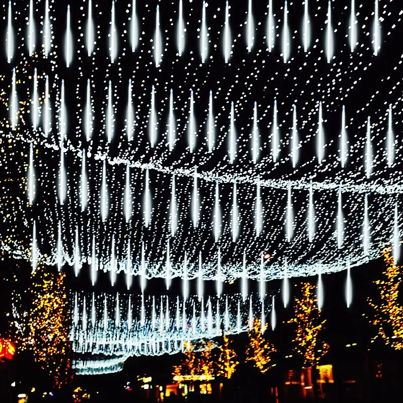 Decorazioni natalizie 30/50cm LED Meteor Shower Fairy String Ghirlanda Luci Matrimonio all'aperto Street Garden Decor 32/24/12 Tubi 221122