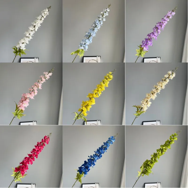 Flores artificiais Delphinium Flores azuis de seda Long caule falsa planta flor Flores de casamento Decora￧￵es de escrit￳rio em casa