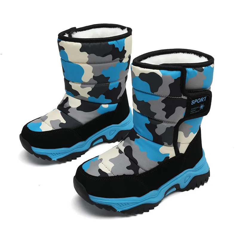 Bottes Taille 26-38 Enfants Garçon Hiver Neige Plus Velours Chaud Doublure En Coton Imperméable Anti Slip Enfants Chaussures En Cuir En Plein Air 221122