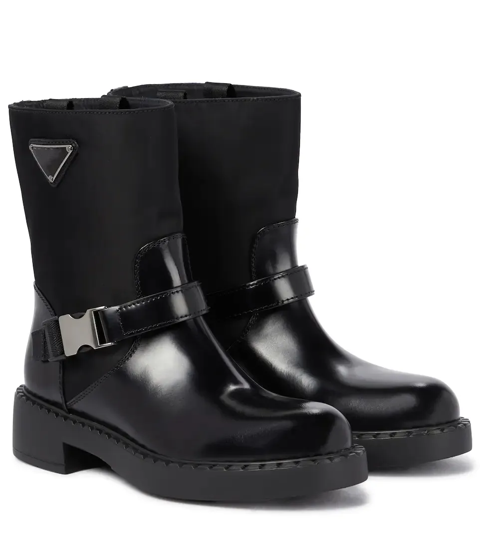 Ontwerper Ankle Boots Women Shoes Luxe geborsteld leer en re-nylon laarsjes rond tenen lage hiel EU35-40 met doos
