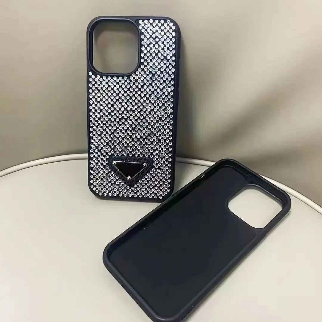 caja del teléfono Estuches para iPhone con brillo de lujo 15 Pro max 14 plus estuche 13 12 11 Diseñador de moda Bling Sparkling Rhinestone Diamond Jeweled 3D Crystal Mujer Atrás