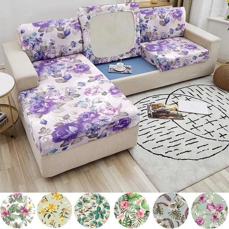 Housses de chaise fleurs colorées housse de coussin de siège de canapé extensible plante verte élastique pour housse de canapé de salon