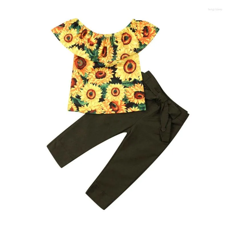 Clothing Sets Toddler Girl Clothes 2022 Kids Baby Summer Sunflower Tops Long Pants Leggings Outfit
